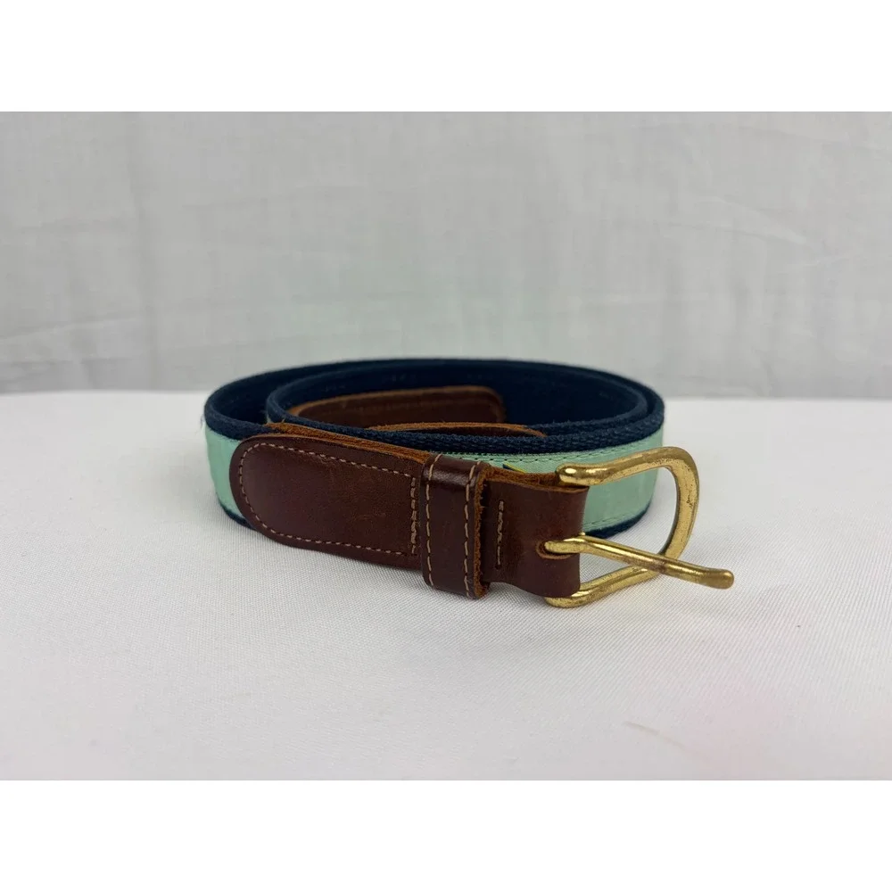Preston New England Mens Mahi Mahi Fish Surcingle Belt Blu Green Leather Size 32